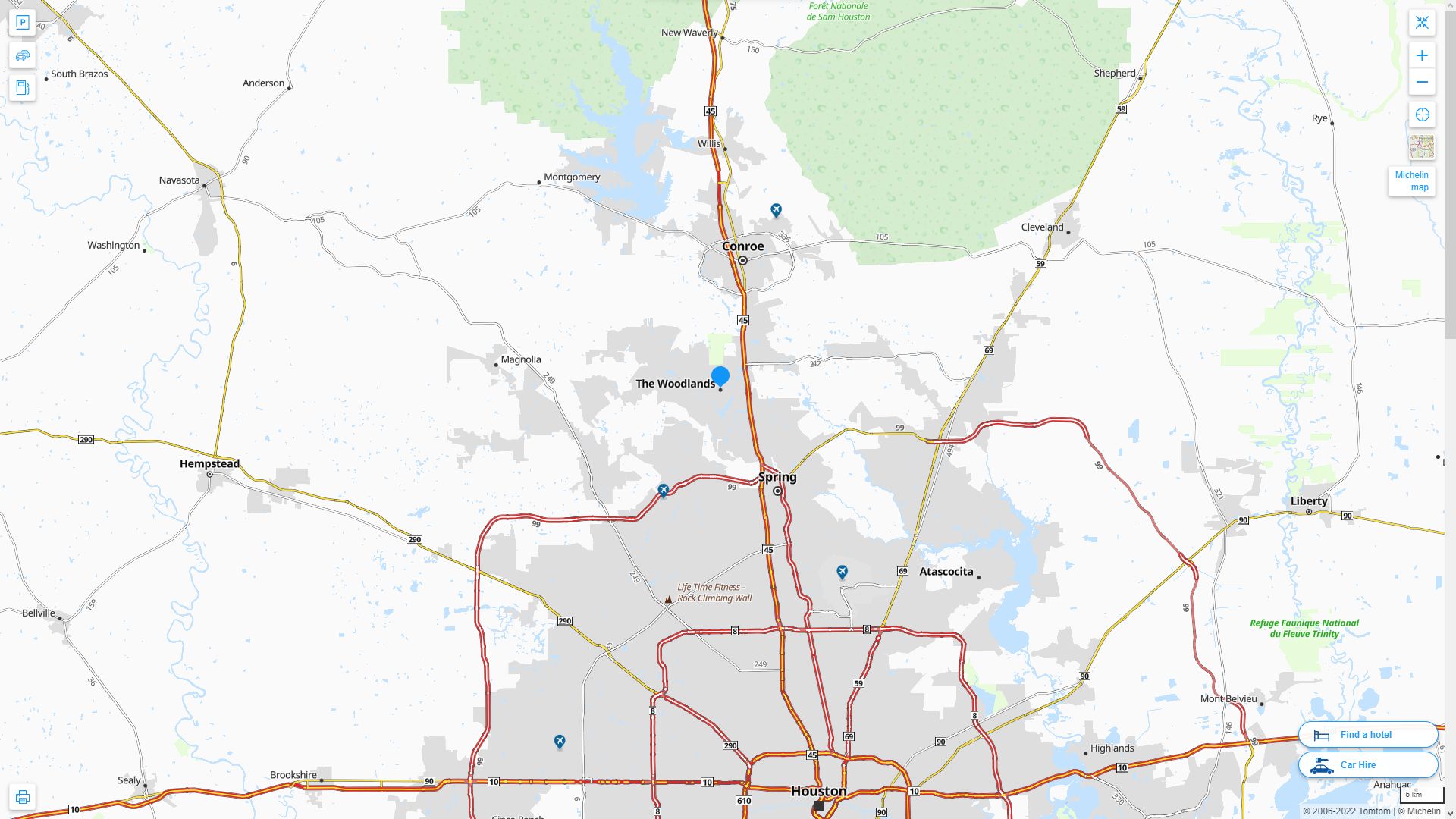 The Woodlands Texas Highway and Road Map